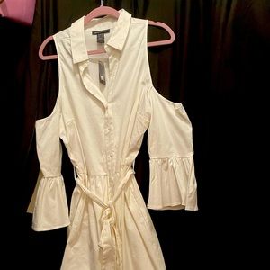 White shoulder out dress